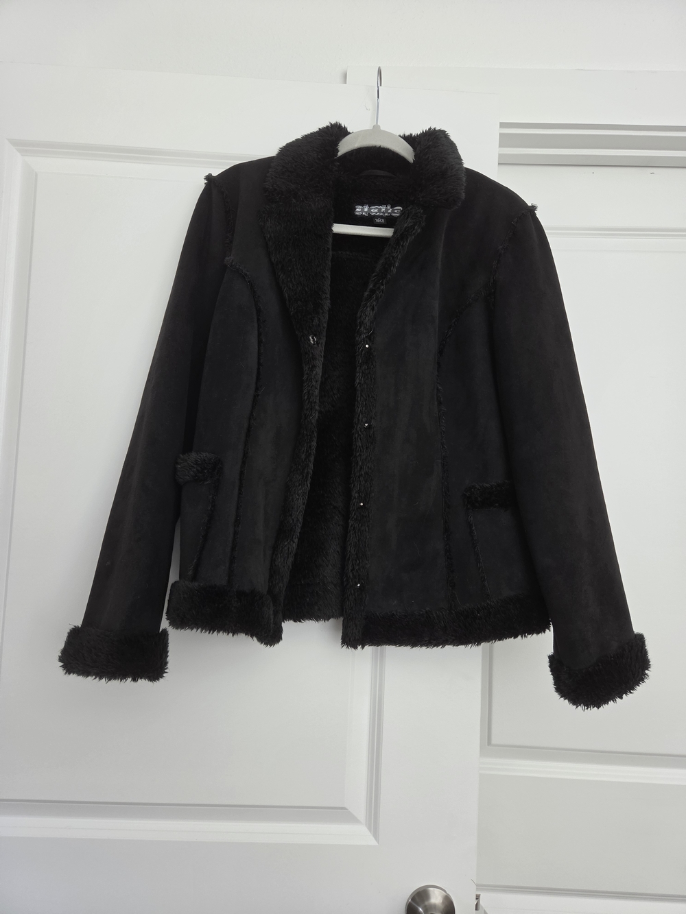Vintage STATIC Black Faux Suede & Shearling Afgha/Y2K Jacket – Size L